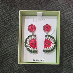 Piper Beaded Watermelon Earrings - Red, Green, White